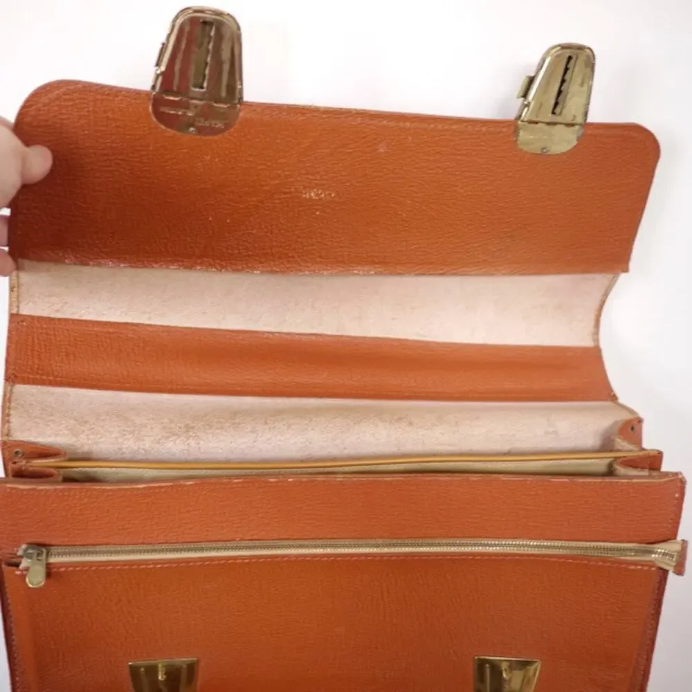 Vintage Dutch Amsterdam Cowhide Leather Briefcase Laptop Attaché Bag w/ Keys